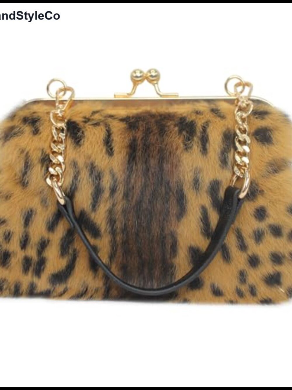 Leopard Print Rex Rabbit Fur Clutch with Gold Clasp, Dual Detachable Straps